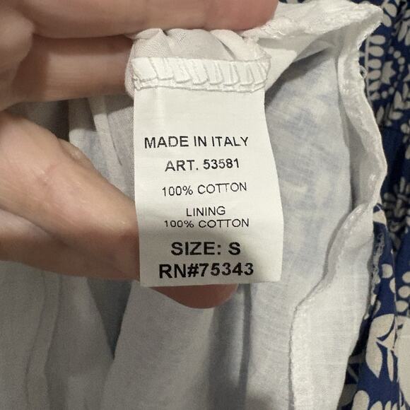 Saiph Lab | Dress Tiered Bell Sleeve Santorini Mini White Blue- Small - Picture 7 of 9